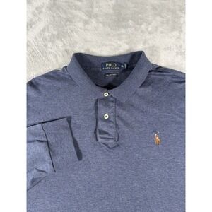 Polo Ralph Lauren Shirt Mens XL Blue Flesh Pony Long Sleeve Polo Pima Soft Touch
